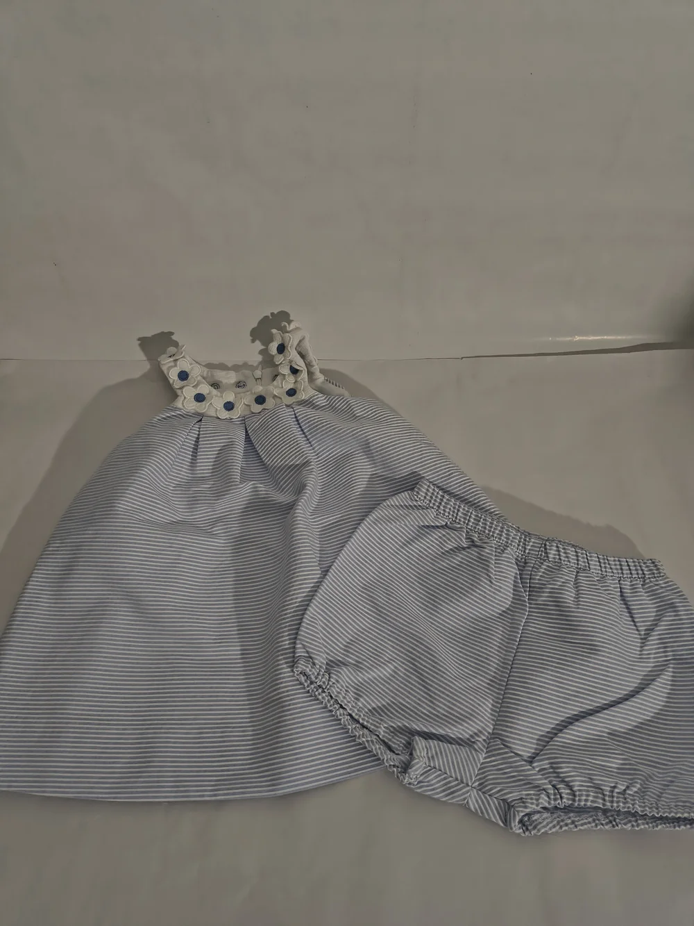 Florence Eiseman Blue and White Striped Dress with Matching Bloomers